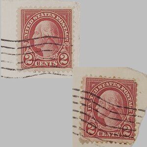 1910s–1920s George Washington – 2 Used 2¢ Red/Lake Circular Frame Scott #554/634
